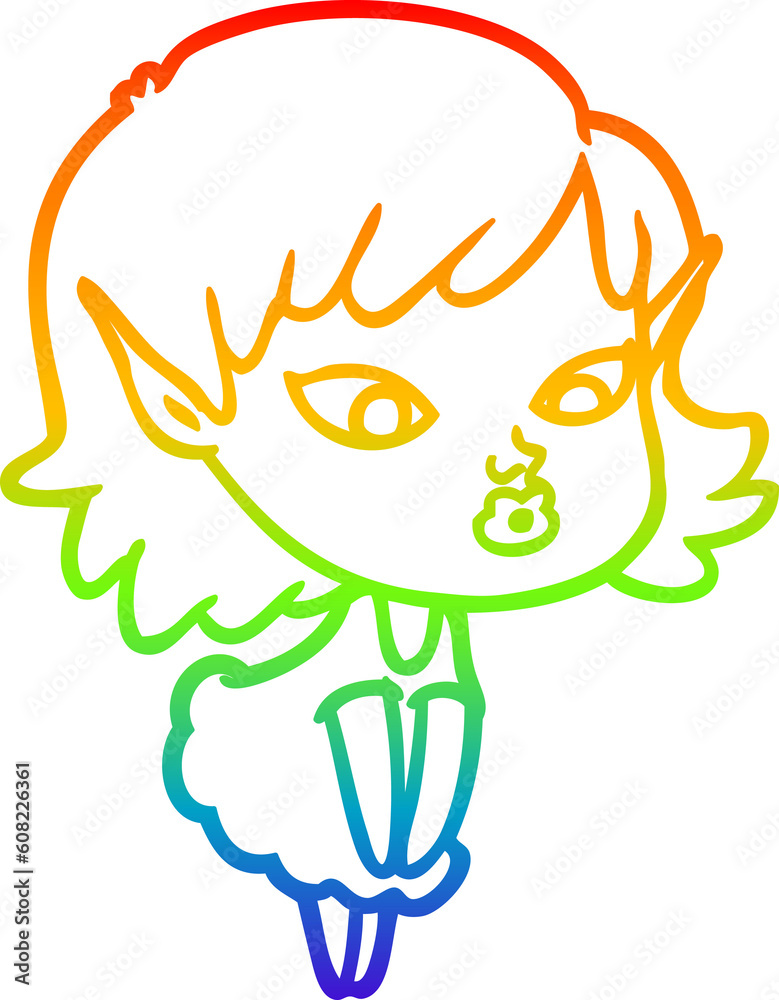 rainbow gradient line drawing of a pretty cartoon elf girl rainbow gradient line drawing of a pretty cartoon elf girl