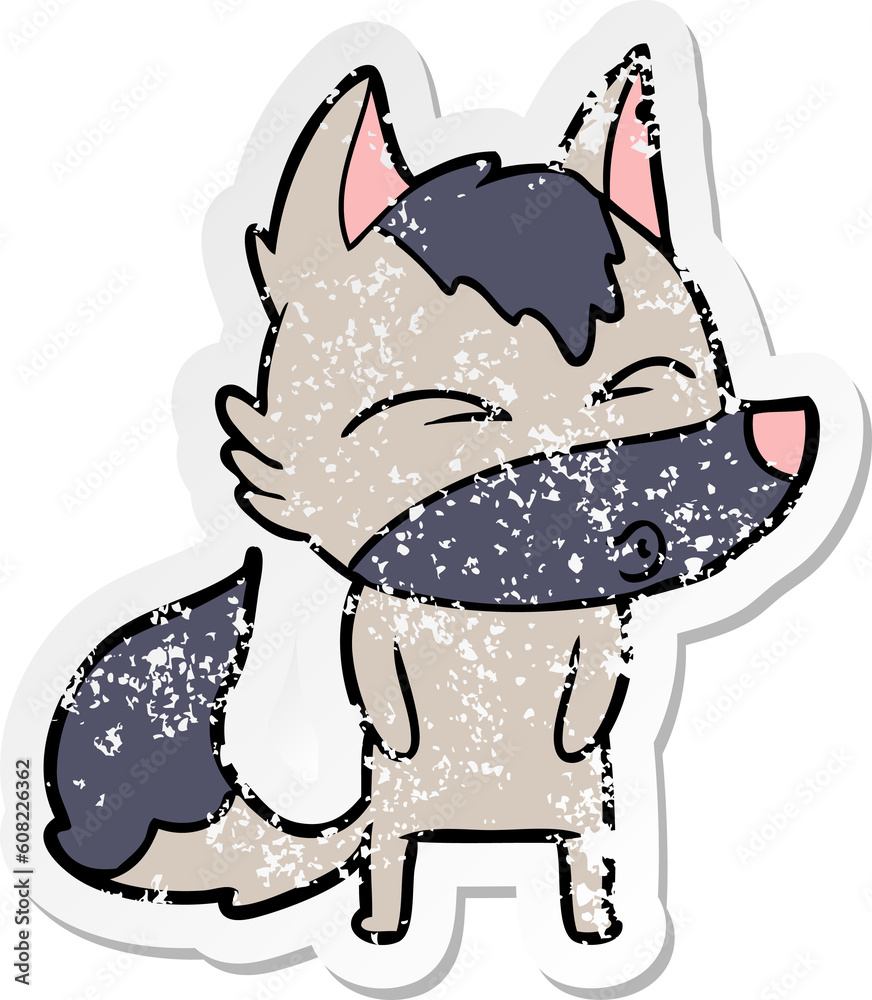 Obraz premium distressed sticker of a cartoon wolf pouting