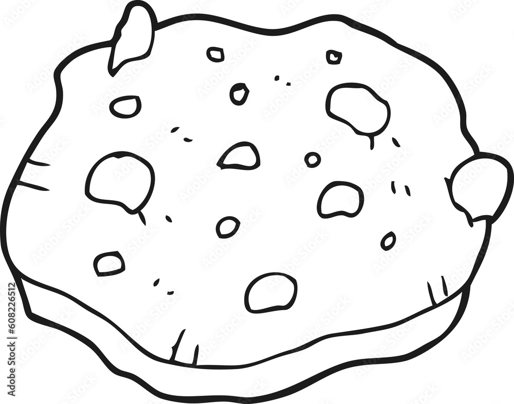 freehand drawn black and white cartoon chocolate chip cookie freehand drawn black and white cartoon chocolate chip cookie