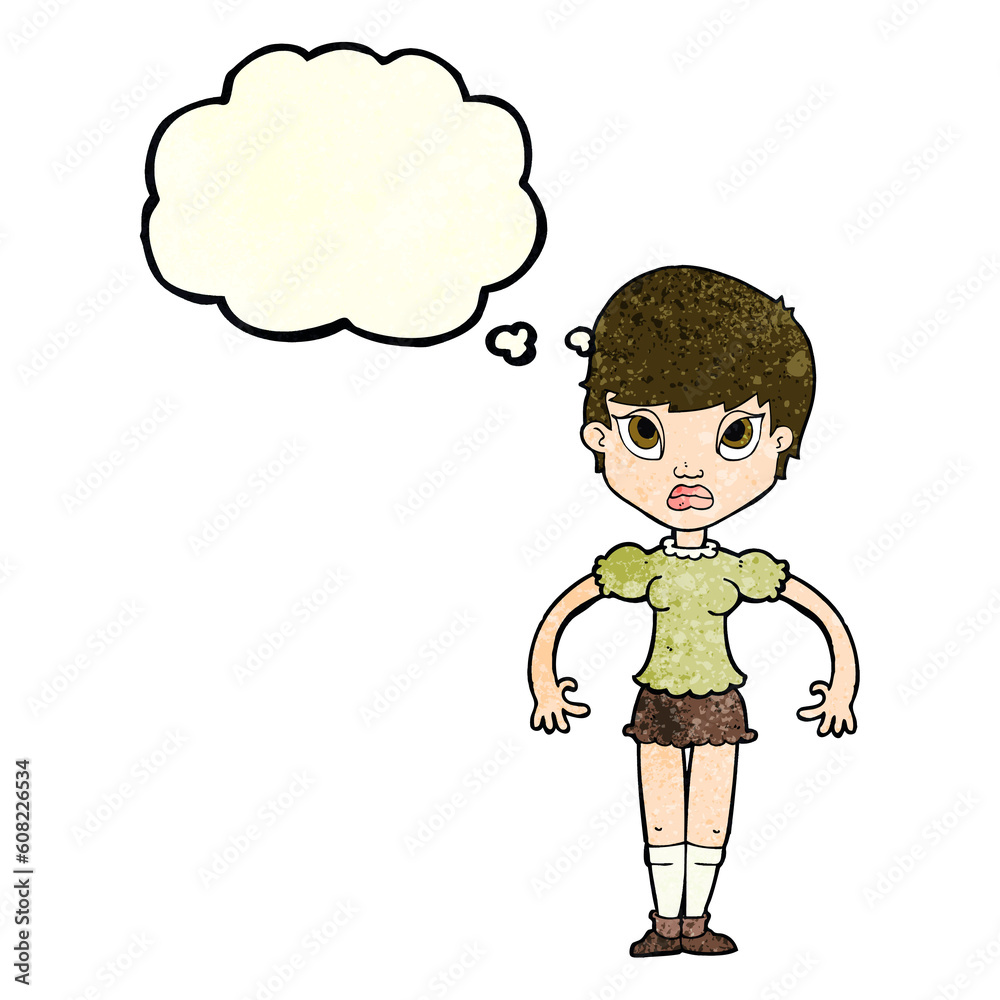 cartoon woman looking annoyed with thought bubble cartoon woman looking annoyed with thought bubble