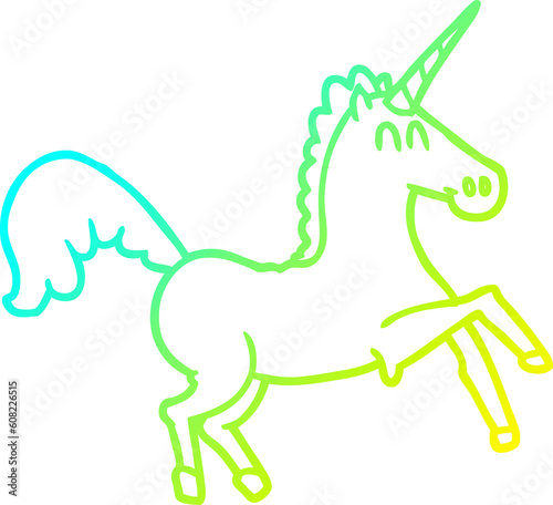 cold gradient line drawing of a cartoon unicorn