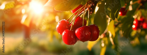 yellow cherry grows in the garden harvest. Generative Ai, photo