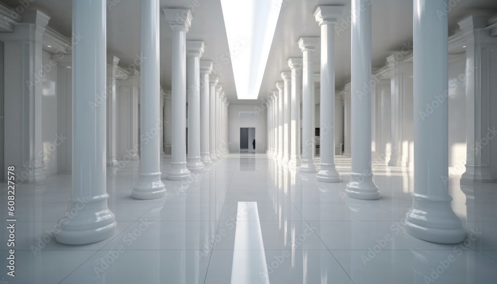 Holy hall interior with marble arches and columns on transparent background, Generative Ai