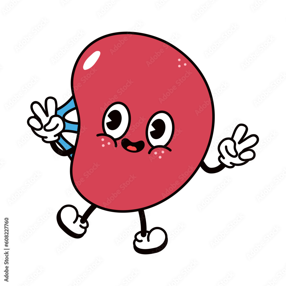 Obraz premium Jumping Spleen character. Vector hand drawn traditional cartoon vintage, retro, kawaii character illustration icon. Isolated on white background. Spleen jump character concept