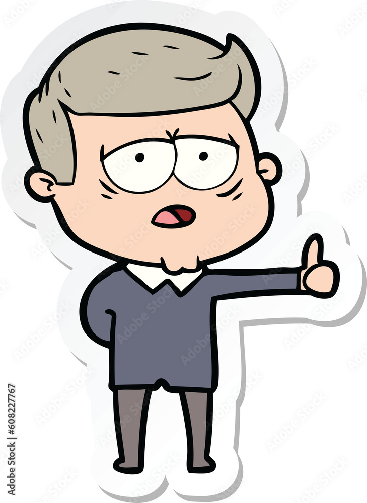 sticker of a cartoon tired man sticker of a cartoon tired man