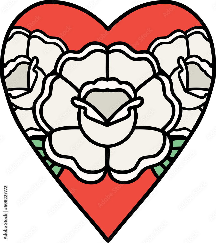 tattoo in traditional style of a heart and flowers