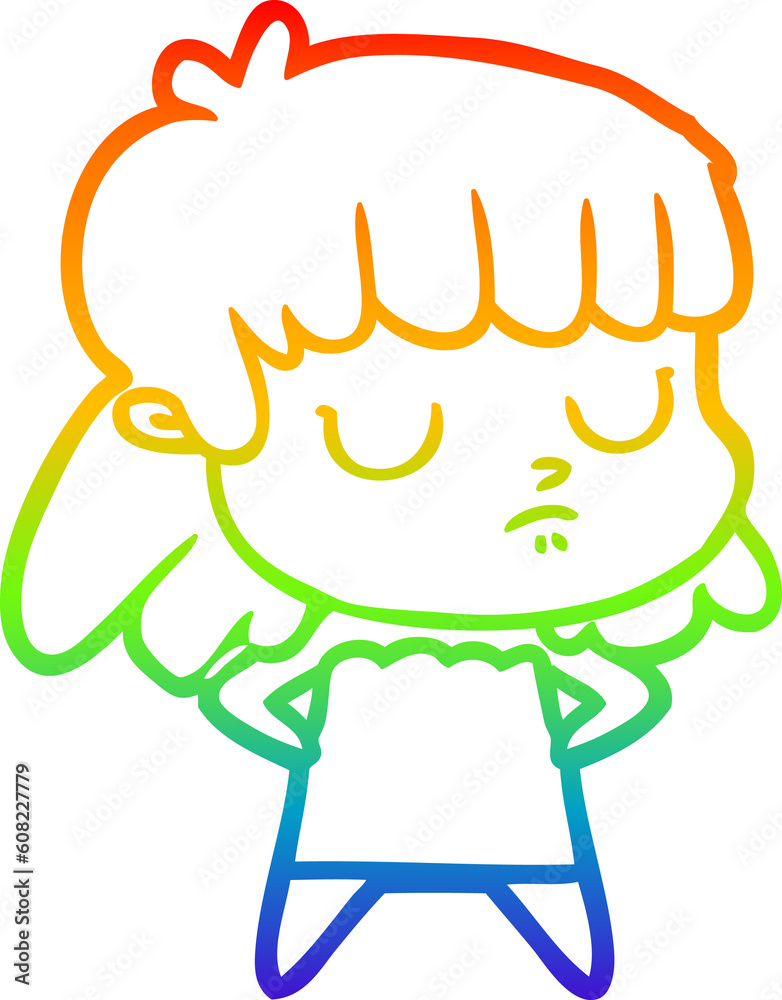 rainbow gradient line drawing of a cartoon indifferent woman rainbow gradient line drawing of a cartoon indifferent woman
