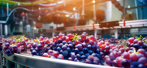 grapes, tape in the food industry, products ready for automatic packaging. Concept with automated food production. Generative AI,