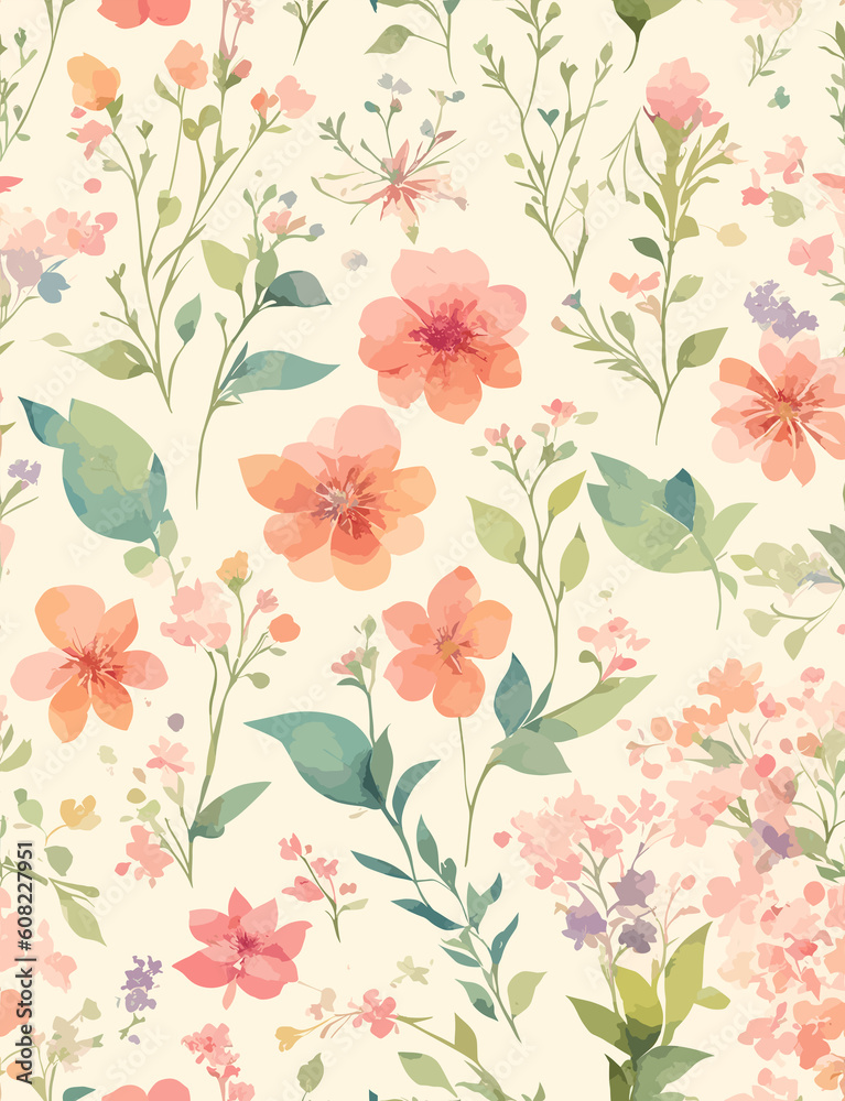 Colorful floral vintage watercolor pattern (Generative AI)	
