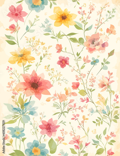 Vintage floral background with flowers (Generative AI)