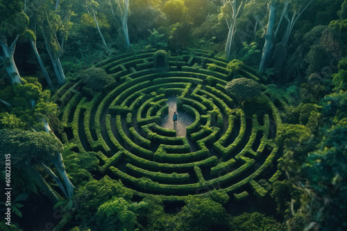green maze in forest jungle generative ai photo