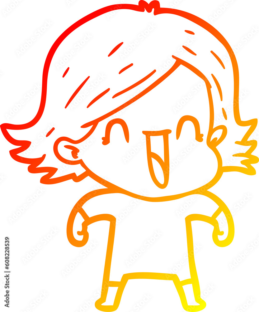 warm gradient line drawing of a cartoon happy woman