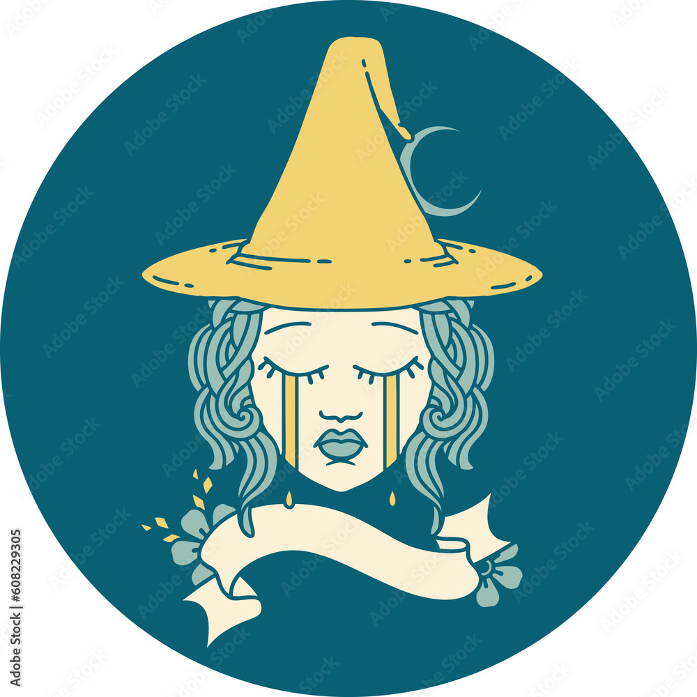 Retro Tattoo Style human witch character face