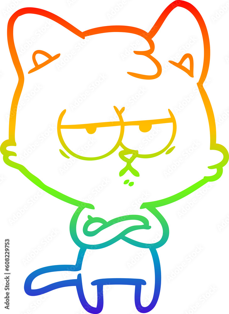 rainbow gradient line drawing of a bored cartoon cat rainbow gradient line drawing of a bored cartoon cat