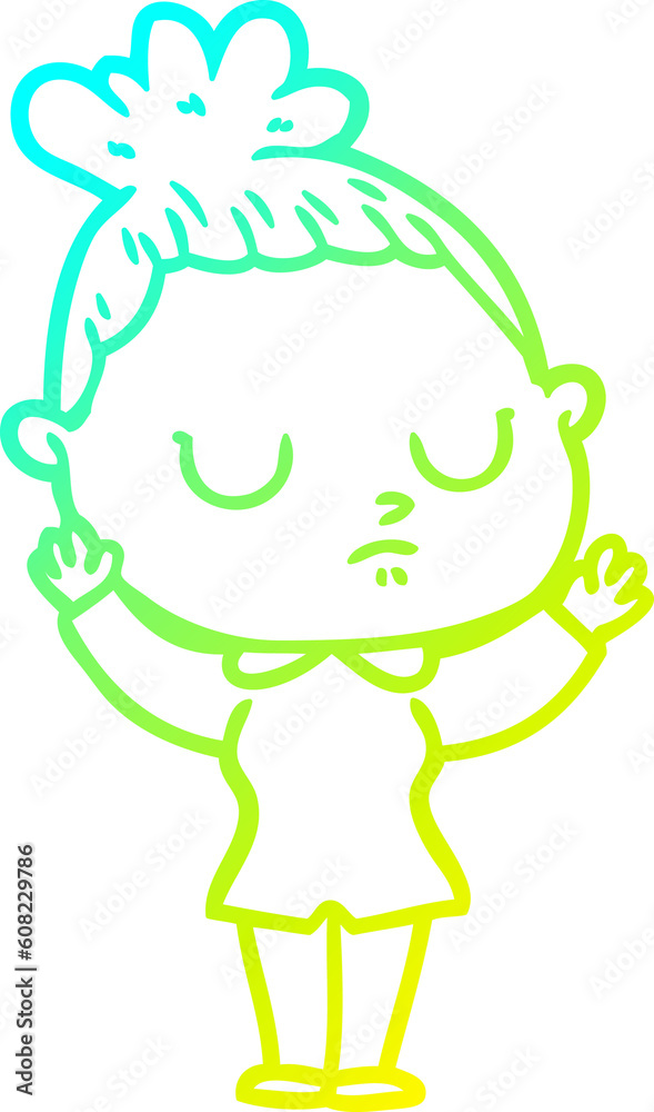 cold gradient line drawing of a cartoon calm woman cold gradient line drawing of a cartoon calm woman