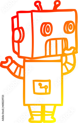 warm gradient line drawing of a cartoon robot