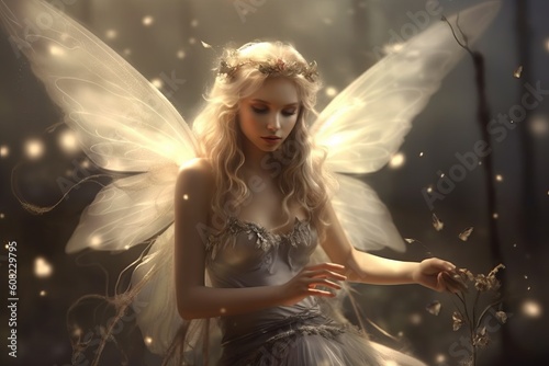 Fairy, a supernatural being with wings. Beautiful illustration picture. Generative AI © standret