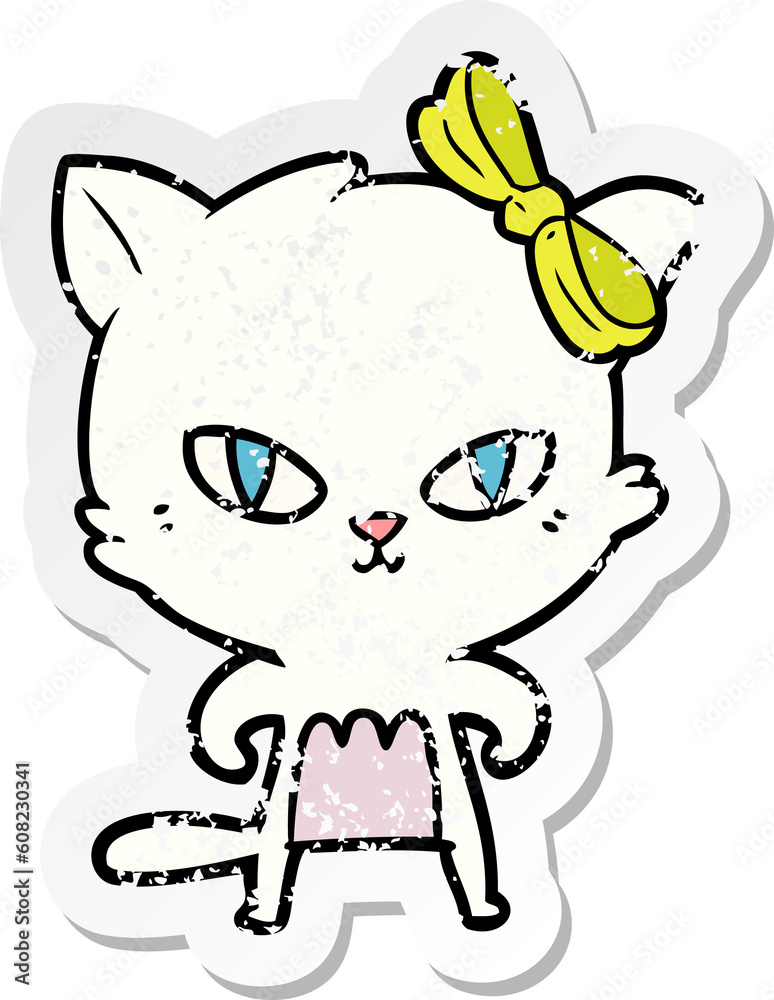 distressed sticker of a cute cartoon cat distressed sticker of a cute cartoon cat