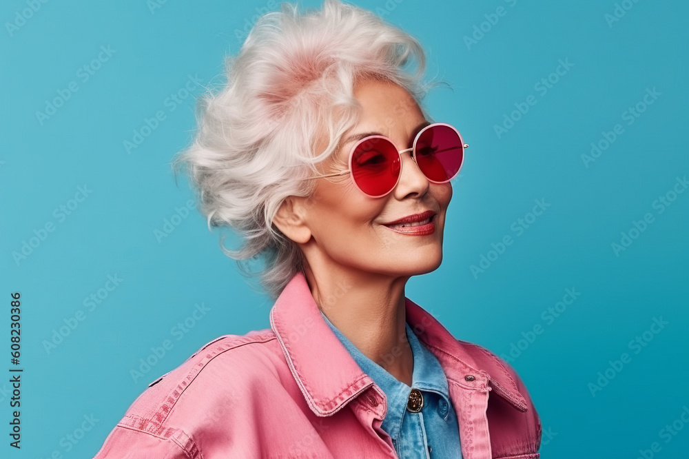 Glamorous grandmother in sunglasses. Beautiful illustration picture. Generative AI Glamorous grandmother in sunglasses. Beautiful illustration picture. Generative AI