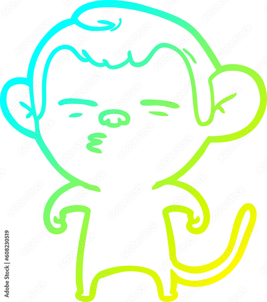 cold gradient line drawing of a cartoon suspicious monkey