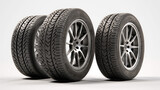 Generative ai illustration of three car tires on white background