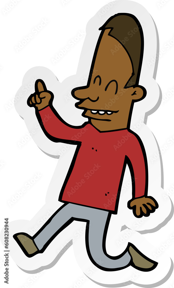 Naklejka premium sticker of a cartoon happy man pointing