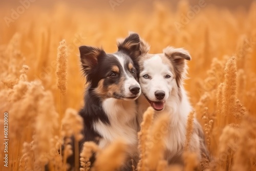 two dogs hugging together. Generative AI