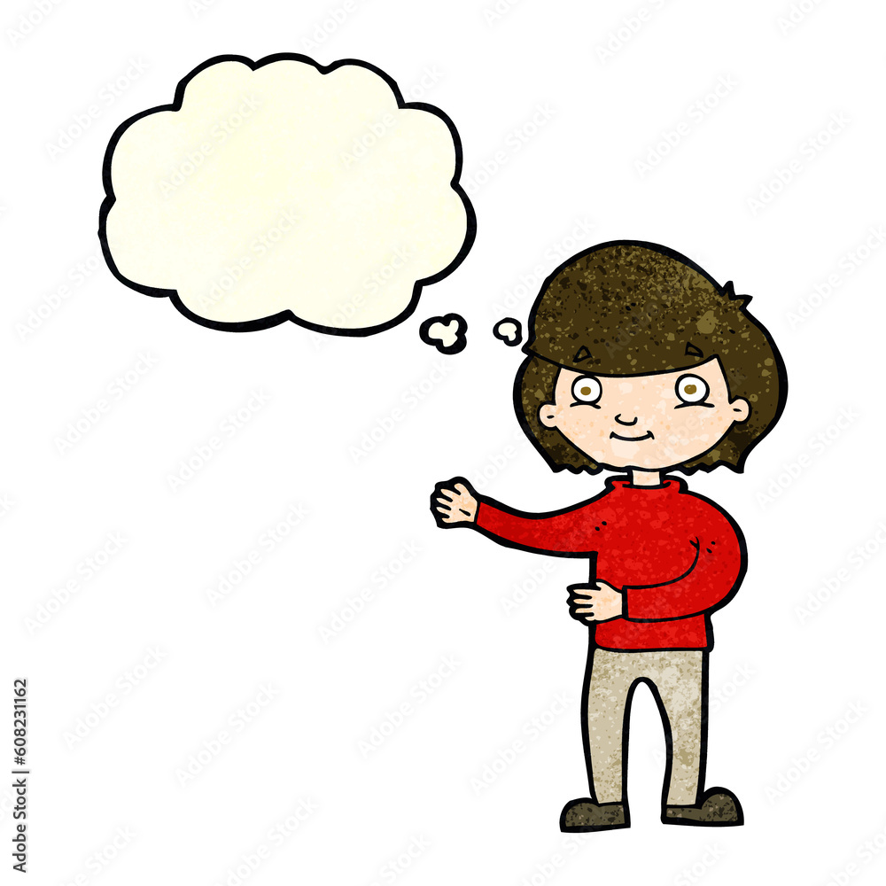 cartoon happy person with thought bubble cartoon happy person with thought bubble