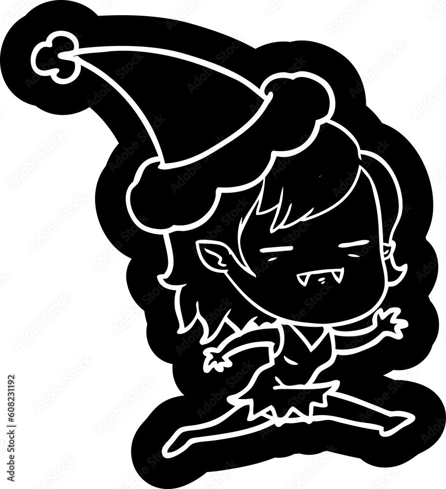 quirky cartoon icon of a undead vampire girl wearing santa hat
