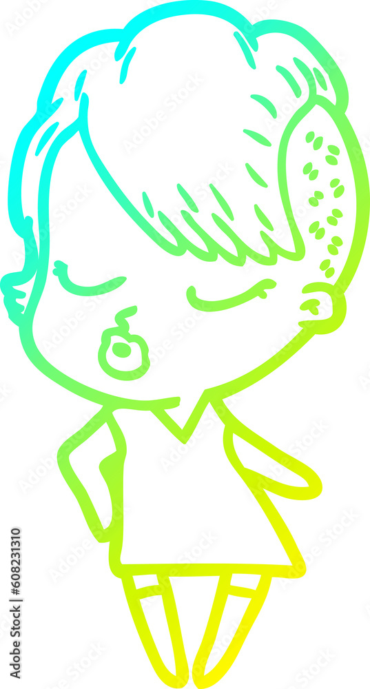 cold gradient line drawing of a cartoon pretty hipster girl cold gradient line drawing of a cartoon pretty hipster girl
