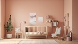 Modern minimalist nursery room in scandinavian style. Baby room interior in light colours