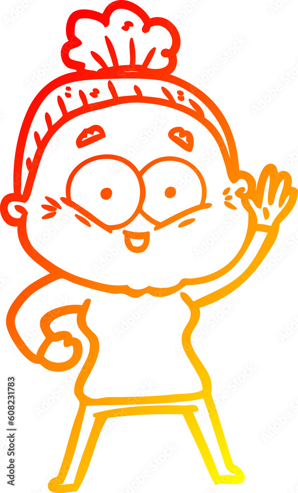 Fototapeta premium warm gradient line drawing of a cartoon happy old woman