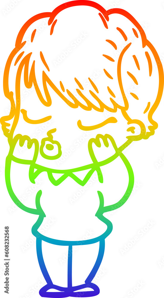rainbow gradient line drawing of a cartoon woman with eyes shut rainbow gradient line drawing of a cartoon woman with eyes shut