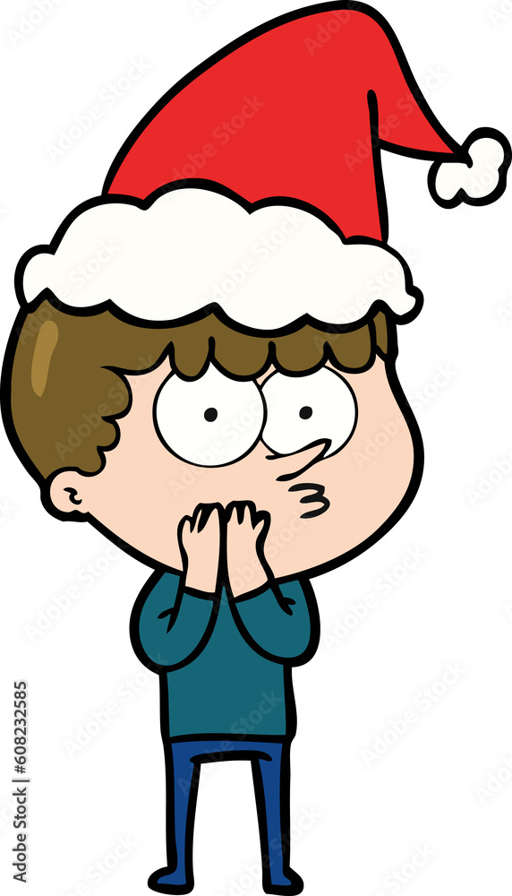 hand drawn line drawing of a curious boy wearing santa hat hand drawn line drawing of a curious boy wearing santa hat