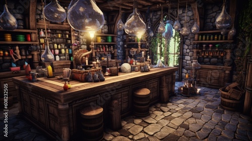 Stepping into the arcane alchemy laboratory, one is greeted by a symphony of glassware clinking and the faint aroma of otherworldly concoctions. Generated by AI.