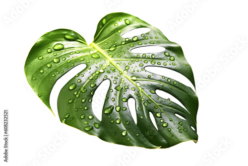 Tropical jungle Monstera leaves isolated on transparent background. genarative ai