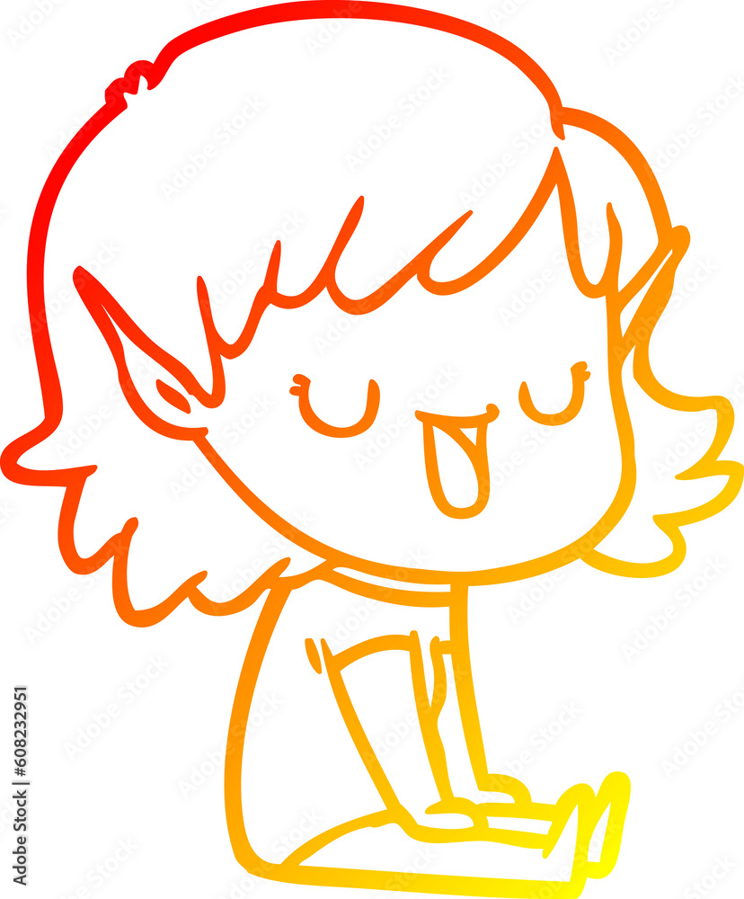 warm gradient line drawing of a cartoon elf girl warm gradient line drawing of a cartoon elf girl