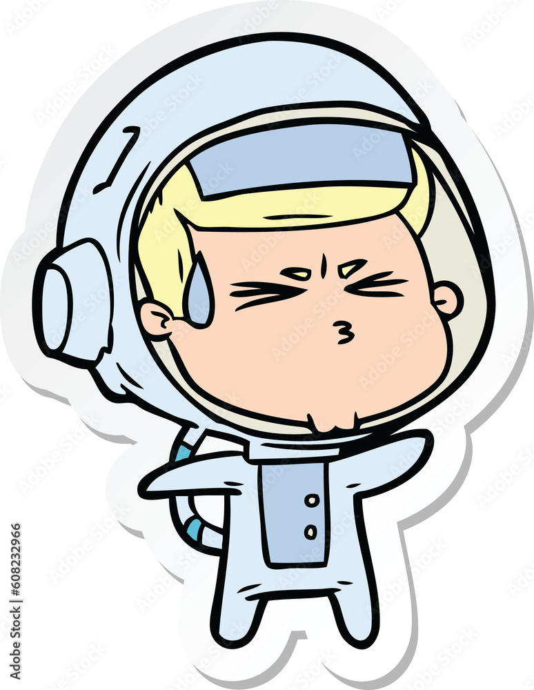 sticker of a cartoon stressed astronaut sticker of a cartoon stressed astronaut