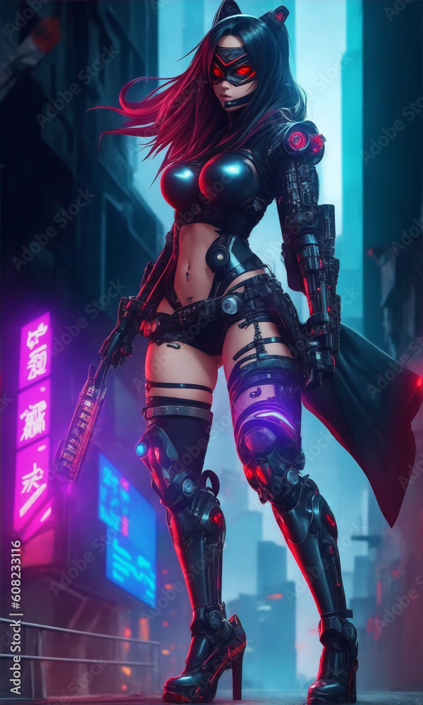 Naklejka premium cyberpunk cyborg female ninja