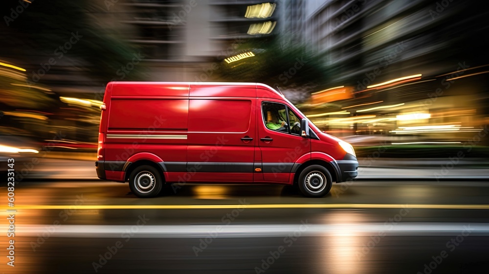 On the open highway, a delivery van zooms towards its destination, leaving a trail of motion blur behind. Its driver navigates skillfully, ensuring a speedy and efficient delivery. Generated by AI.