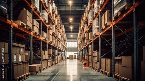The e-commerce company warehouse is a sight to behold, with shelves stretching in every direction, housing a diverse range of products. Generated by AI.