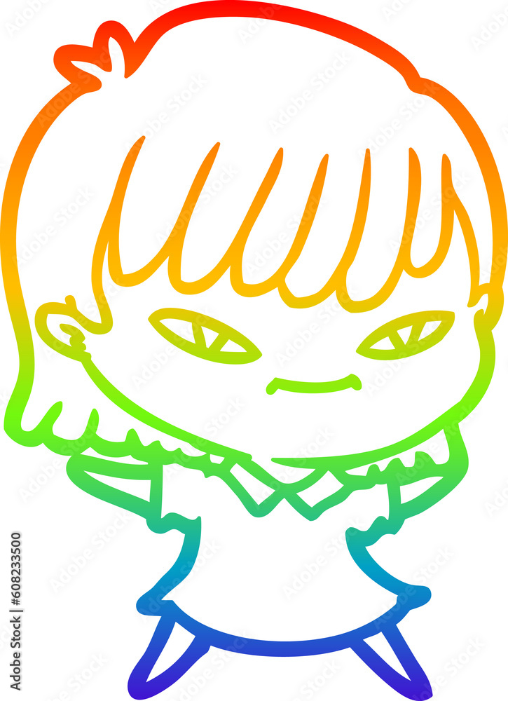 rainbow gradient line drawing of a cartoon woman