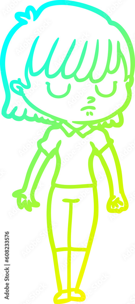 cold gradient line drawing of a cartoon woman cold gradient line drawing of a cartoon woman