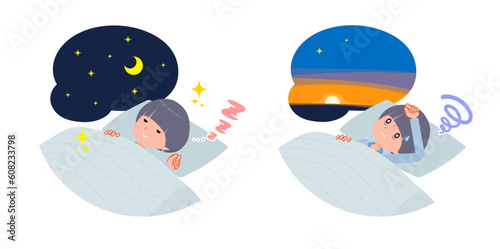 安眠・不眠のTシャツマッシュヘア女性のセット