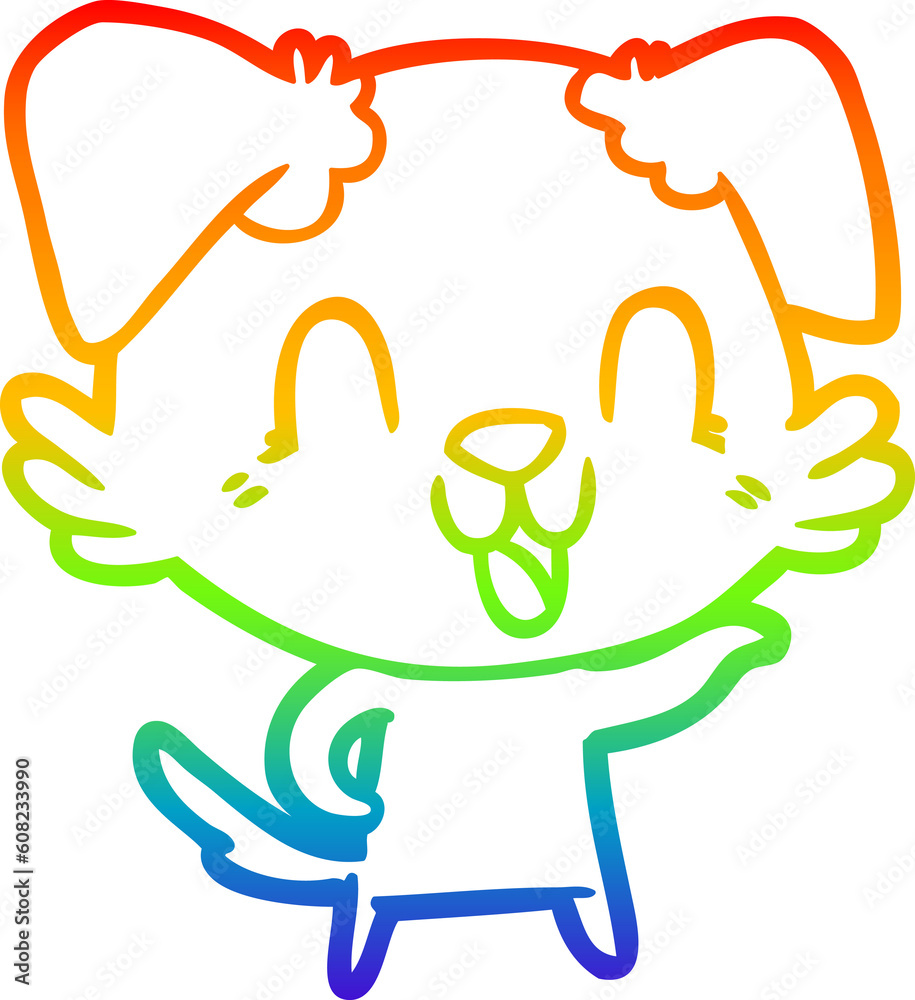 Fototapeta premium rainbow gradient line drawing of a laughing cartoon dog