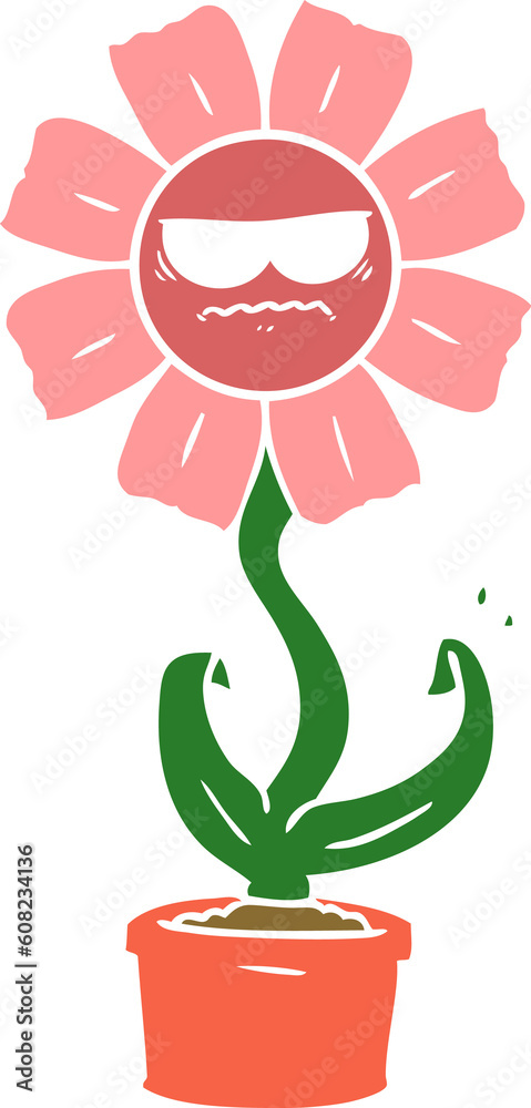 angry flat color style cartoon flower angry flat color style cartoon flower