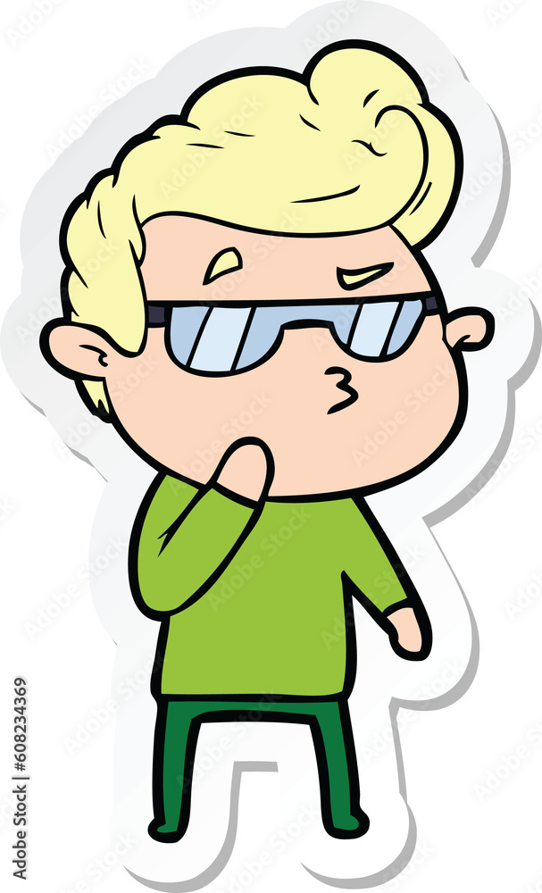 sticker of a cartoon cool guy sticker of a cartoon cool guy