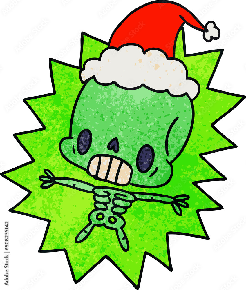 Fototapeta premium hand drawn christmas textured cartoon of kawaii skeleton