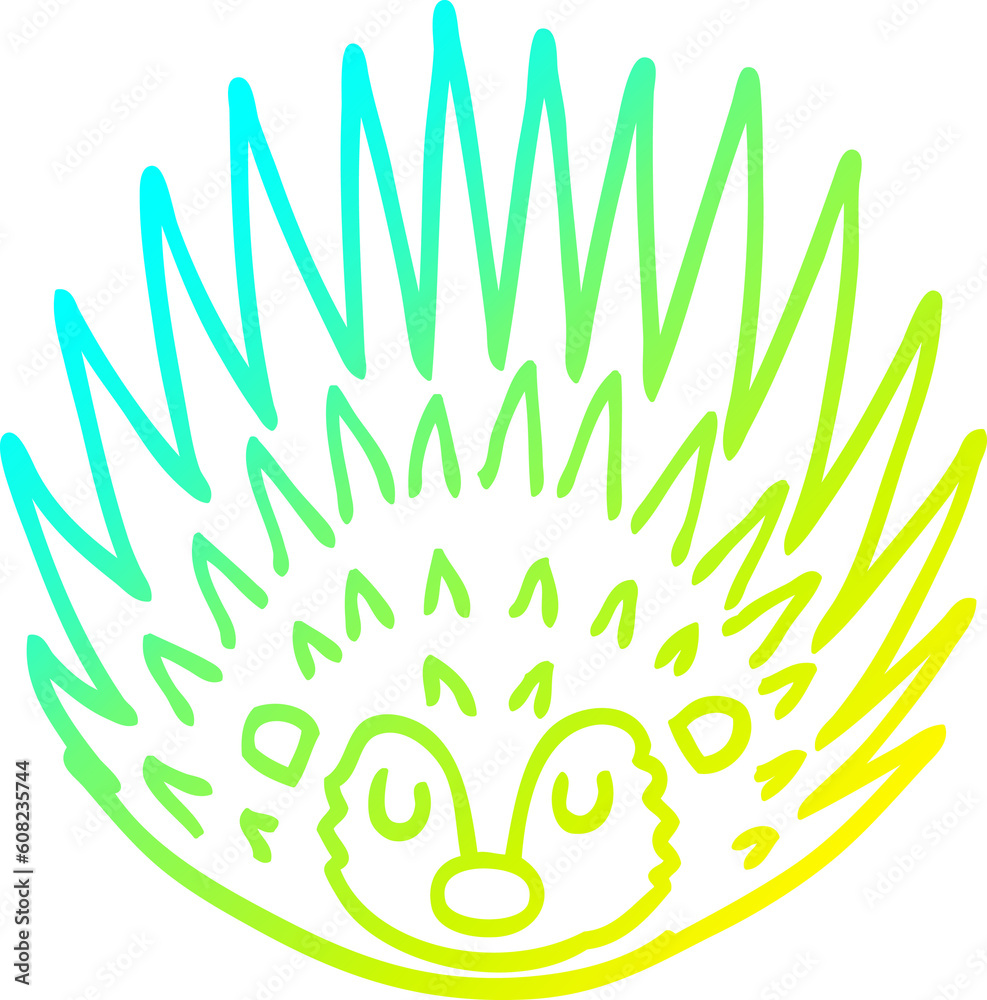 cold gradient line drawing of a cartoon spiky hedgehog cold gradient line drawing of a cartoon spiky hedgehog