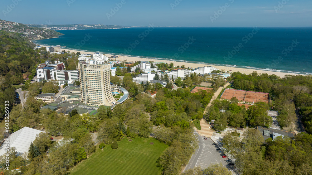 Aerial view of Albena resort. Albena is a major Black Sea resort in northeastern Bulgaria, situated 30 km from Varna
